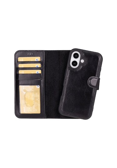 İphone 16 Plus Çıkarılabilir Deri Cüzdan Kılıf
