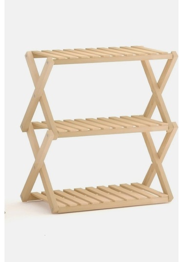 Ayakkabılık Katlanabilir 3 Katlı Ahşap Ayakkabılık - 50x50x25 Cm Şık & Pratik Tasarım Bej