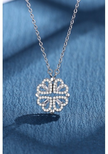 Yonca Ve Kalpli Kadın Çelik Kolye 2 Farklı Kullanım Şekli Eck46 001