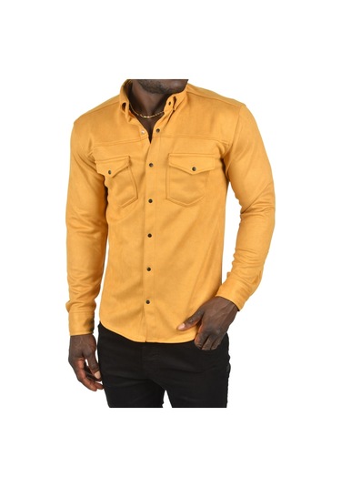 Deepsea Erkek Hardal Sarısı Çift Cep Süet Gömlek 2302329 Hardal