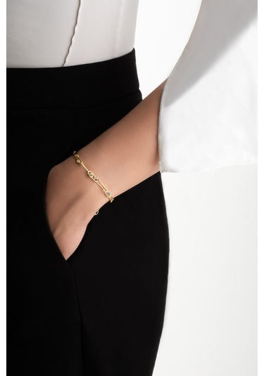 Grace 18 Ayar Sarı Altın Kaplama 19 Cm Gümüş Zincir Bileklik Sarı