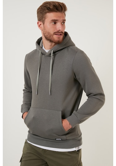 Buratti Regular Fit Kapüşonlu Kanguru Cepli Içi Tüylü Yumuşak Şardonlu Erkek Sweat 5905281 Açık Haki