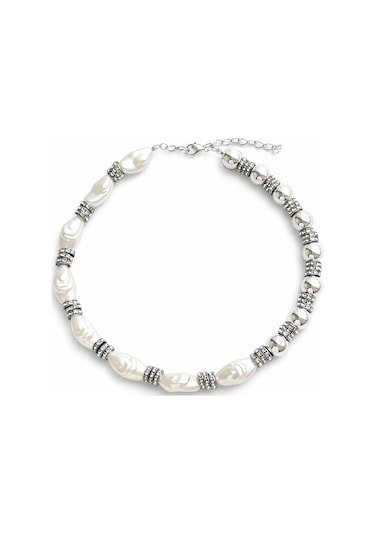 Taşlı İncili Mix Kolye Silver
