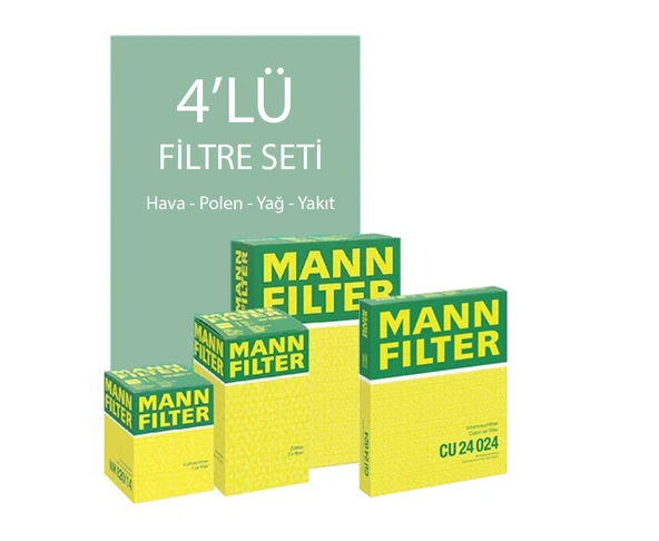 Audi A1 1.4 Tfsi Mann Filtre Bakım Seti 2010-2018 Filtre Seçimi - Hava-Yağ-Polen-Yakıt - Karbonlu Polen Filtresi