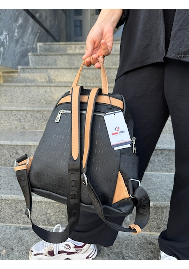 Just Polo Kadın Siyah Camel Büyük Boy Sırt Çantası