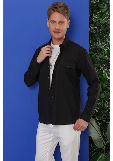 Efor G 1552 Slim Fit Siyah Klasik Gömlek Siyah