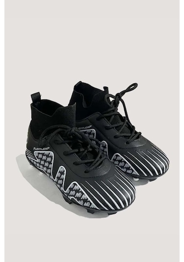 Cool Pele Erkek Çocuk Dişli Çoraplı Krampon Spor Ayakkabı Siyah
