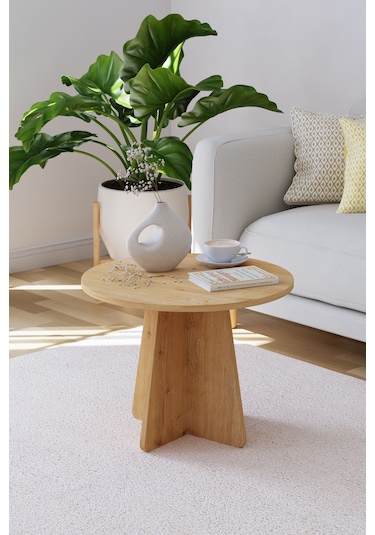 Mantar Orta Sehpa Yuvarlak Orta Sehpa 58 Cm - Safir Meşe