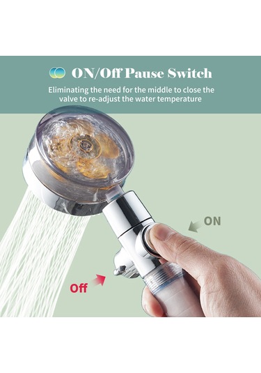 Kangvka Altın Turbofanlı El Duşu - Akış Ayarlı, Filtreli Şeffaf Kolu, Tek Tuşlu Durdurma, 60 Yukarı-aşağı 360 Sağa-sola Döner Altın