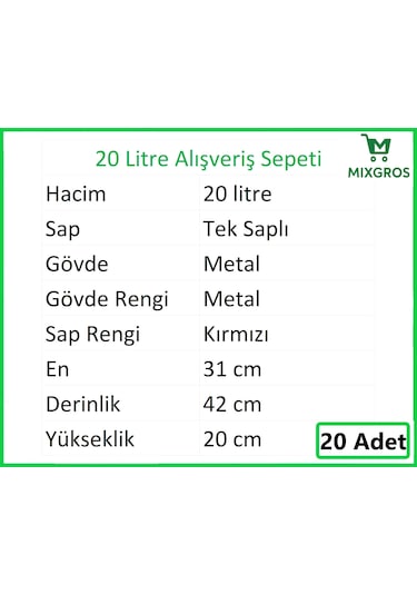 Tel Market Alışveriş El Sepeti 20 Litre 20 Adet Metal