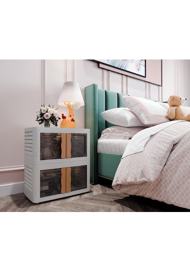 Hi-box 2'li Katlanabilir Istiflenebilir Çok Amaçlı Eşya Dolabı Krem