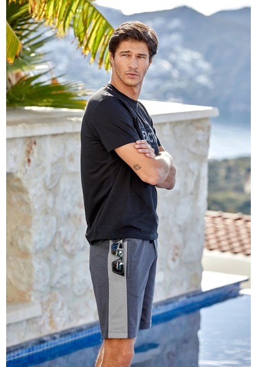 Erkek Kısa Kol Şortlu Siyah Pijama Takım C7t3n9o42 001