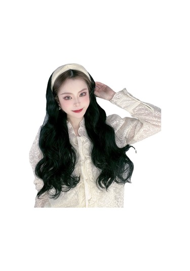 Peruk Kadın Uzun Saç Tembel Kafa Bandı Yarım Başlık Uzun Kıvırcık Saç Tek Parça Dikişsiz Büyük Dalga Peruk Kılıfı