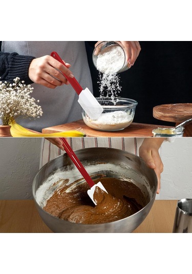 Ximistore9 4'lü Fırın Ve Mutfak Silikon Spatula Seti: Isı Dayanıklı Uzun/kısa Saplı Karıştırma Ve Kazıma Aletleri 2 Küçük, 2 Orta Kırmızı - Beyaz