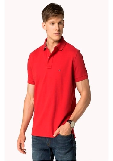 Tommy Hilfiger Polo Yaka Pike Erkek T-shirt Kırmızı