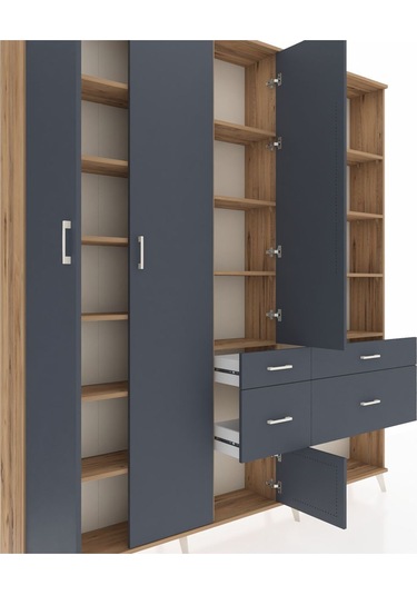 Arges Dolap 14 Raflı 4 Çekmeceli 4 Kapaklı 220x30x243 Çam-antrasit/antrasit Antrasıt/antrasıt Arges Dolap 14 Raflı 4 Çekmeceli 4 Kapaklı 220x30x243 Çam-antrasit/antrasit Antrasıt/antrasıt