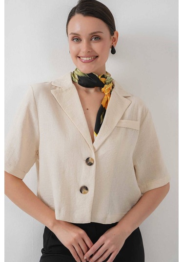 Gabria Kısa Keten Ceket Taş