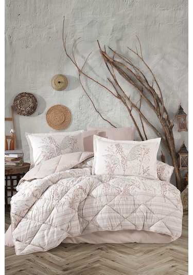 Clasy %100 Pamuk Çift Kişilik Ranforce Uyku Seti Betina V1 Taş