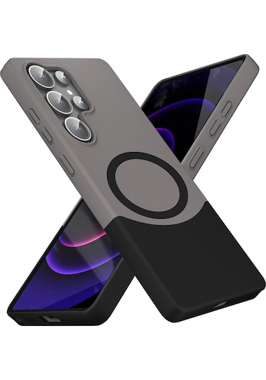 Mobilteam Galaxy Uyumlu S24 Ultra Kılıf M-safe Şarj Özellikli Mıknatıslı Duble Kapak - Gri Gri