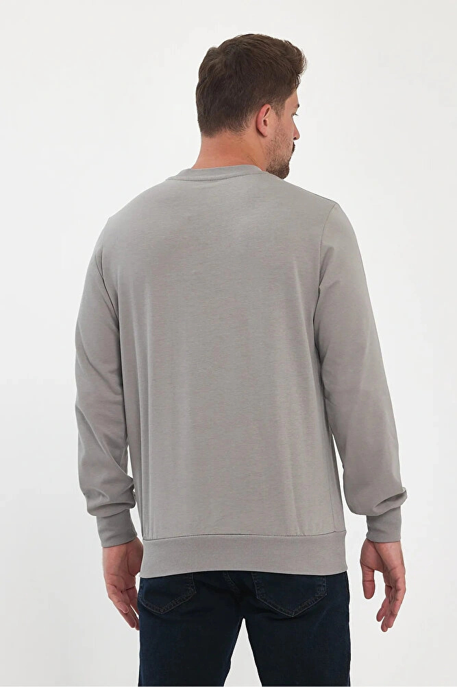 Erkek Bisiklet Yaka Baskısız Rahat Kalıp Mevsimlik Sweatshirt Haki