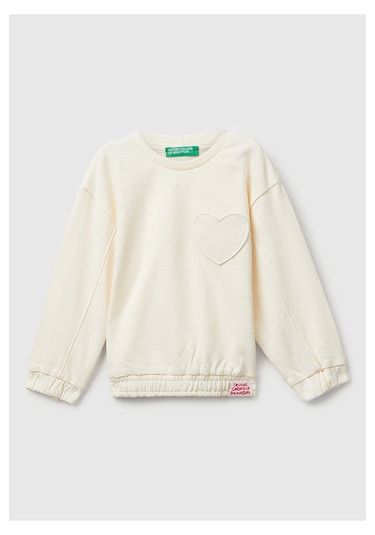 Benetton Kız Bebek Ekru Kalpli Sweatshırt Ekru