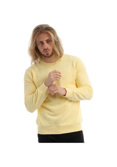 Erkek Bisiklet Yaka 3 İplik Sweat Sarı