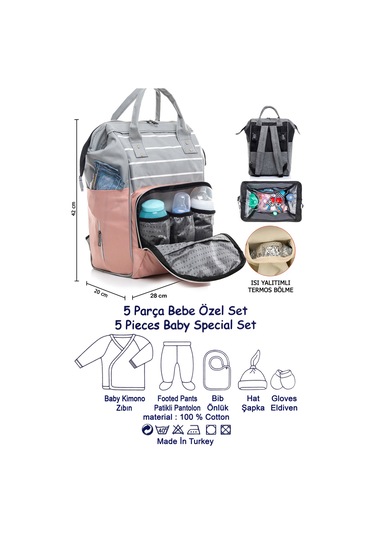 Pembe Bebek Bakım Çantası Ve 5 Parça Hastane Çıkışı İkili Set Pembe - Sarı