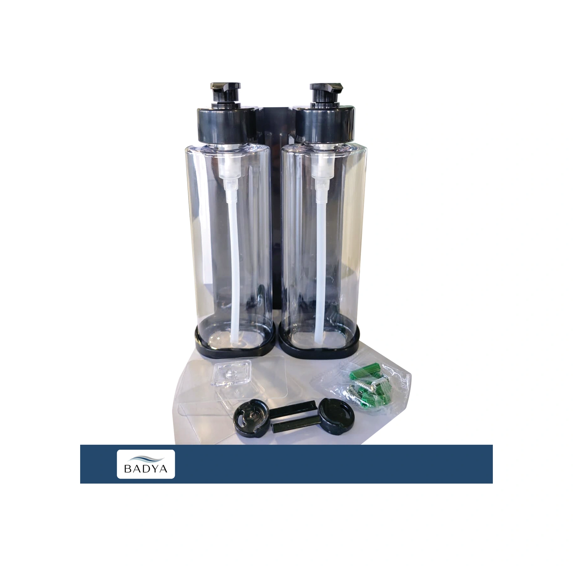 Otel Tipi 2'li Sıvı Sabunluk Şampuanlık T.442 Siyah-şeffaf