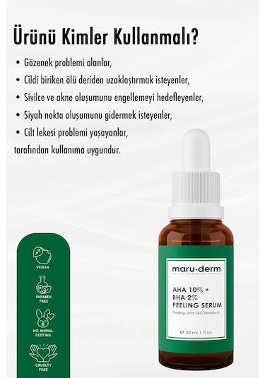 Maruderm AHA %10 + BHA %2 Peeling Maske Cilt Bakım Serumu 30 ML
