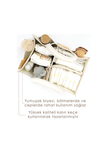 Mordesign Scotch Serisi Çok Amaçlı Kalın Keçe Anne Bebek Bakım Çantası Bej