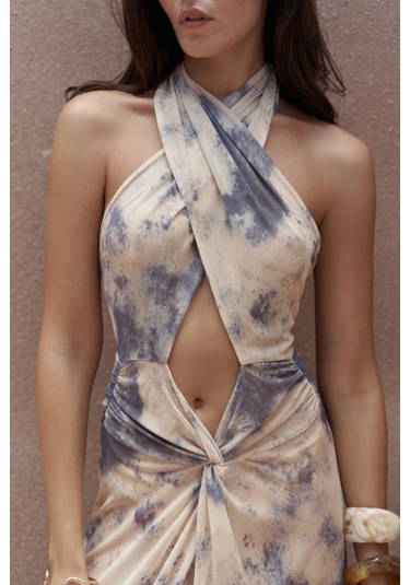 Enonireh Dekolteli Sarı Uzun Elbise sarı