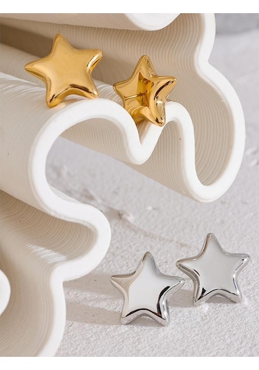 Altın Eetit Trendy Paslanmaz Çelik Yıldız Küçük Saplama Küpe Metal Doku Sevimli 18 K Altın Kaplama Pas Geçirmez Takı Aksesuarları Hediye