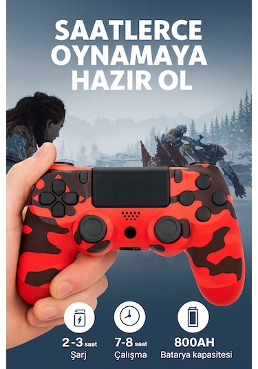 Ps4 Kolu Kablosuz, Şarj Edilebilir, Titreşimli Kırmızı Kamuflaj