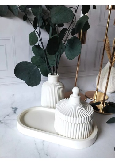 Cre Art Kuru Çiçek Vazosu Dekoratif Alçı Set Ev İçin 154612536 Beyaz