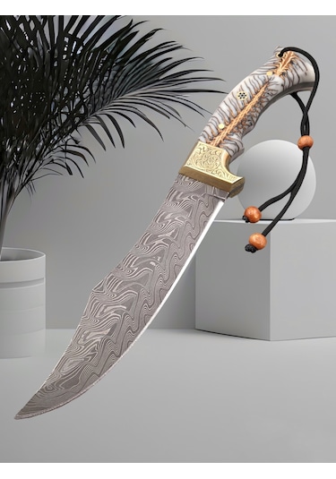 Bıçakcenneti Damascus Kamp&av Bıçağı Beyaz - Kahverengi