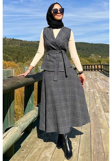 Azize Etek Yelek Takım Antrasit Çok Renkli