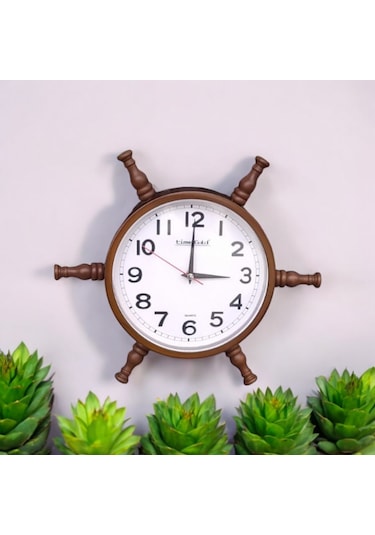 Nostaljik Eskitme Ahşap Gemici Dümen Duvar Saati Çap 35 Cm Eskitme