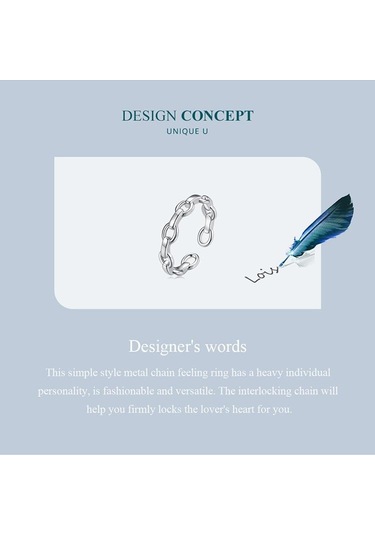 Bamoer 925 Ayar Gümüş Metal Zincir Ayarlanabilir Yüzük Kadınlar İçin Gümüş Moda Kilit Zincir Yüzük Bildirimi Band Takı