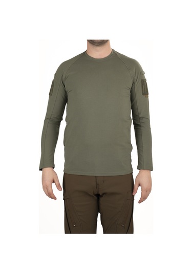 Taktik Uzun Kollu Cepli Tişört - Haki Erkek Outdoor & Güvenlik Giyim Haki