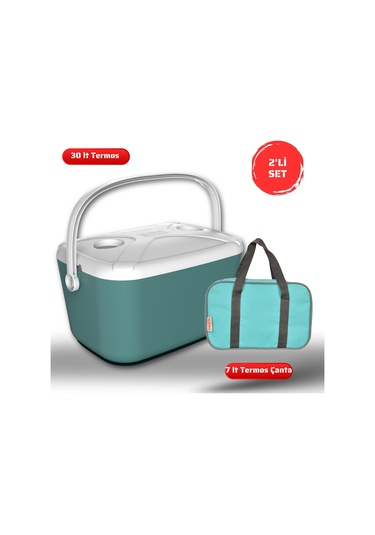 Buzluk Termos Set-30 Lt Buzzy Buzluk Termos 1178 Cooler Box +7 Lt İzolasyonlu Çanta Turkuaz