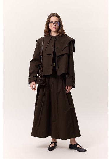 Geniş Yaka Gabardin Ceket Kahverengi Kahverengi