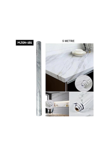 Mermer Desen Folyo Beyaz Çok Renkli