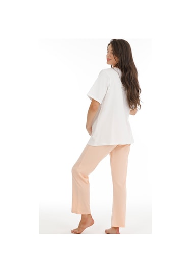 Parlingerie Hamile Lohusa Pijama Takımı Ekru-somon