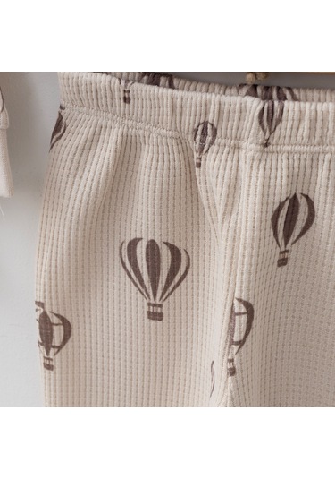 Balon Baskılı 2'li Takım Kahverengi - Krem