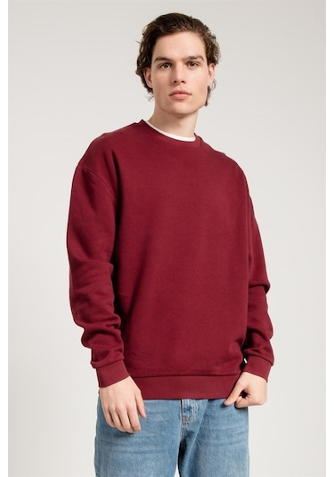 Jahr Marc Oversize Asit Yıkamalı Bordo Erkek Sweatshirt Bordo