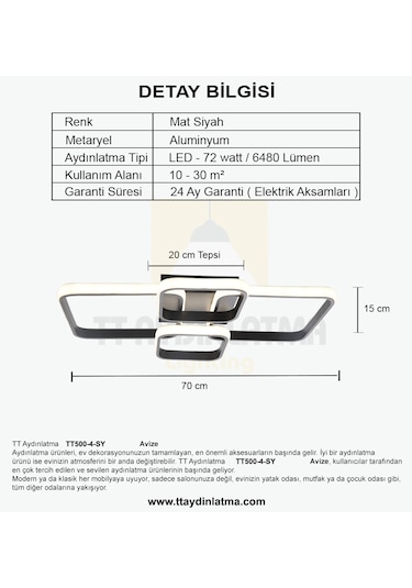 Tt500-4-sy Tt Ayd 3 Renk Işık Modüllü Mat Siyah Led Avize Siyah