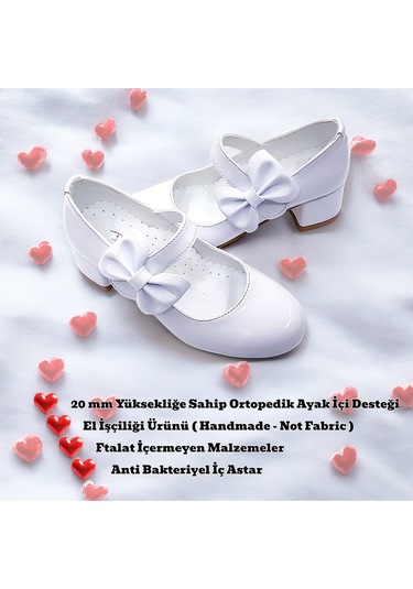 Beebron Ortopedik Topuklu Abiye Kız Çocuk Ayakkabı Glossy Series Abiayk2401 Rugan Beyaz Rugan Beyaz