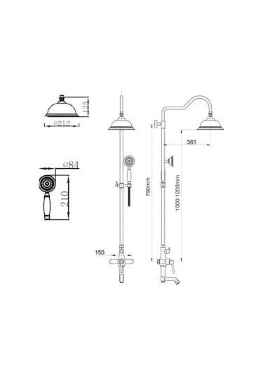 Fause Rustik Kolonlu Bataryalı Tepe Duş Seti Vintage Kds100 Krom