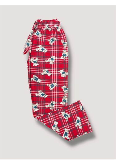 Ekose Desenli Beli Lastikli Unisex Pijama Altı Ayıcık Ekose