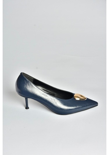 Fox Shoes V820621760 Lacivert Rustik İnce Topuklu Sivri Burun Kadın Ayakkabı Lacivert